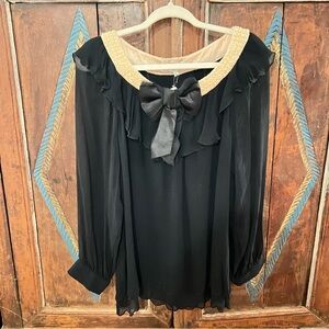 NWT Hannah Joe beaded collar silk blouse Size Large